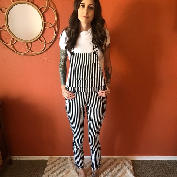 forever 21 striped overalls